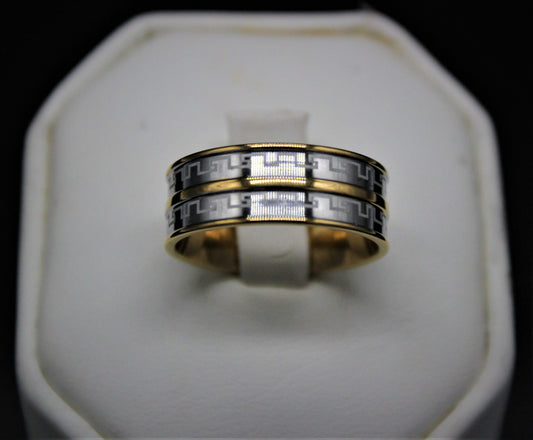 Greek Key Stainless Steel Vermeil Ring