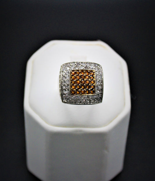 White and Cognac Zircon Ring